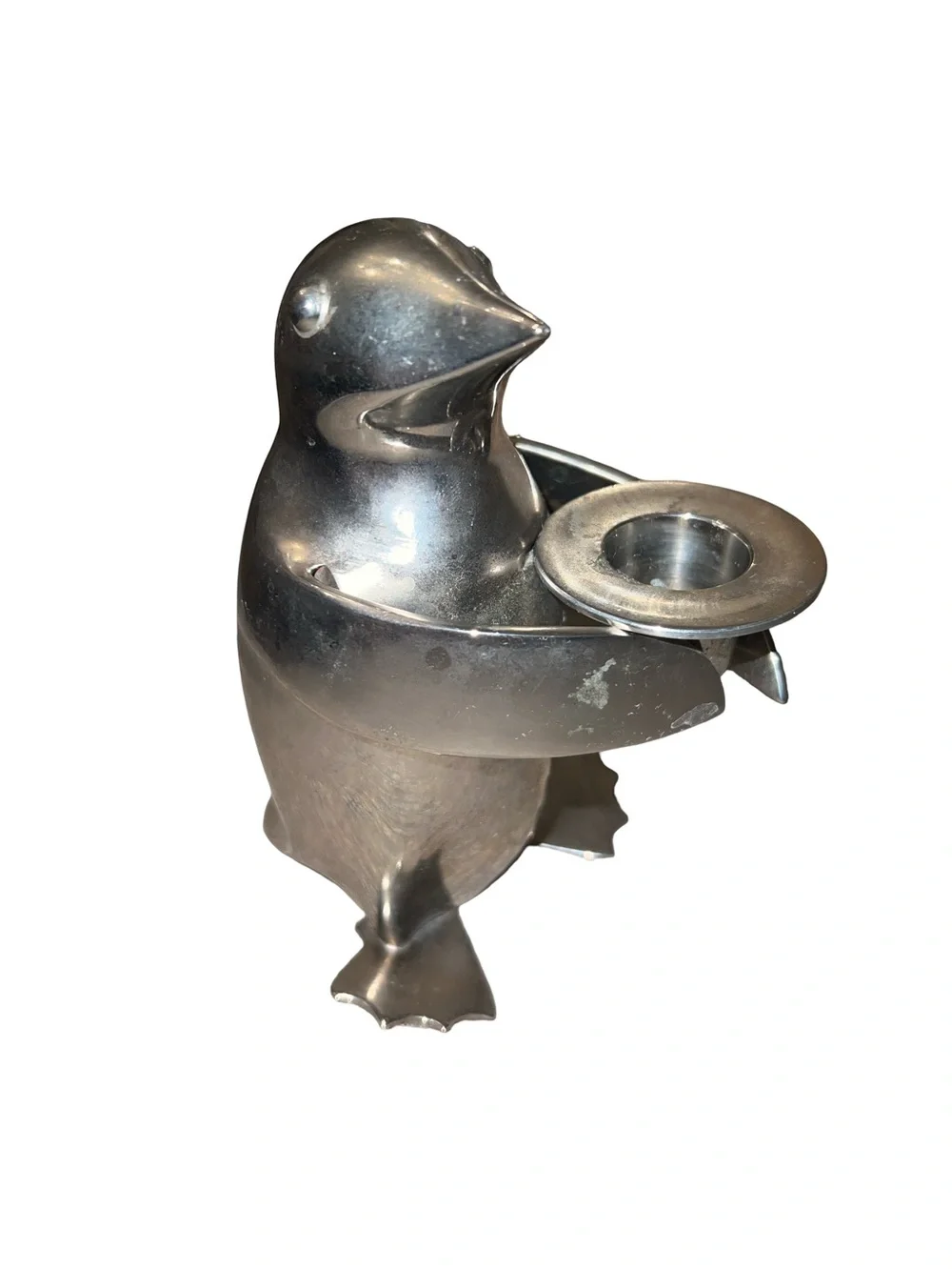 Restoration Hardware Heavy Silver Metal PENGUIN Candle Holder 5.5