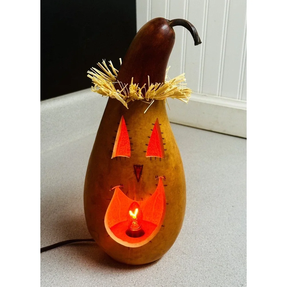 VTG Meadowbrooke Gourds Lighted Pumpkin Scarecrow Halloween Jack O Lantern 12.5