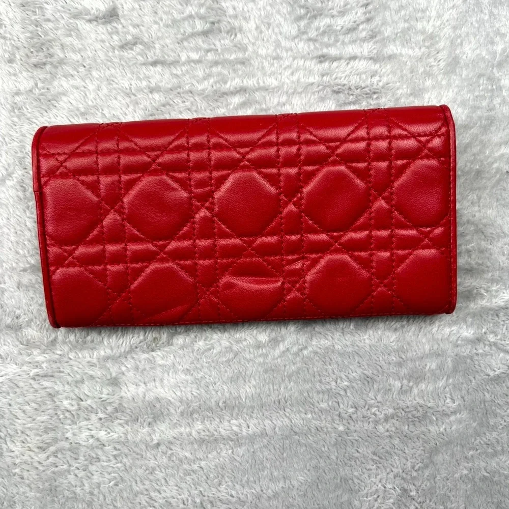 Christian Dior Lady Dior Women Wallet‎ Red Cannage Leather Without Strap Quilted
