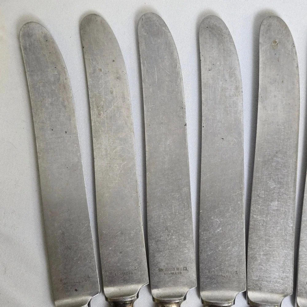 WM‎ Rogers MFG Co Stainless Butter Knives, Set of 9, Vintage 9.5