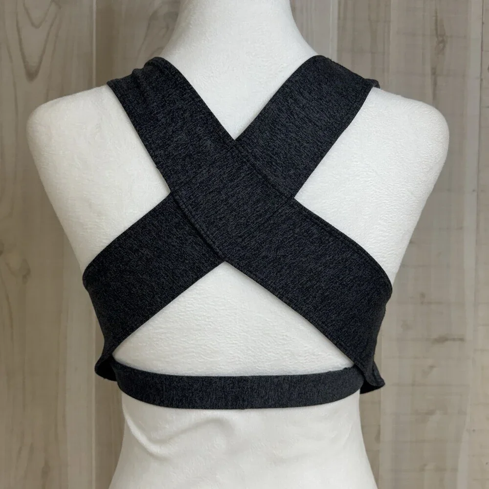 Free People Movement In Your Corner Sports Bra  Criss-Cross Back Charcoal Logo S