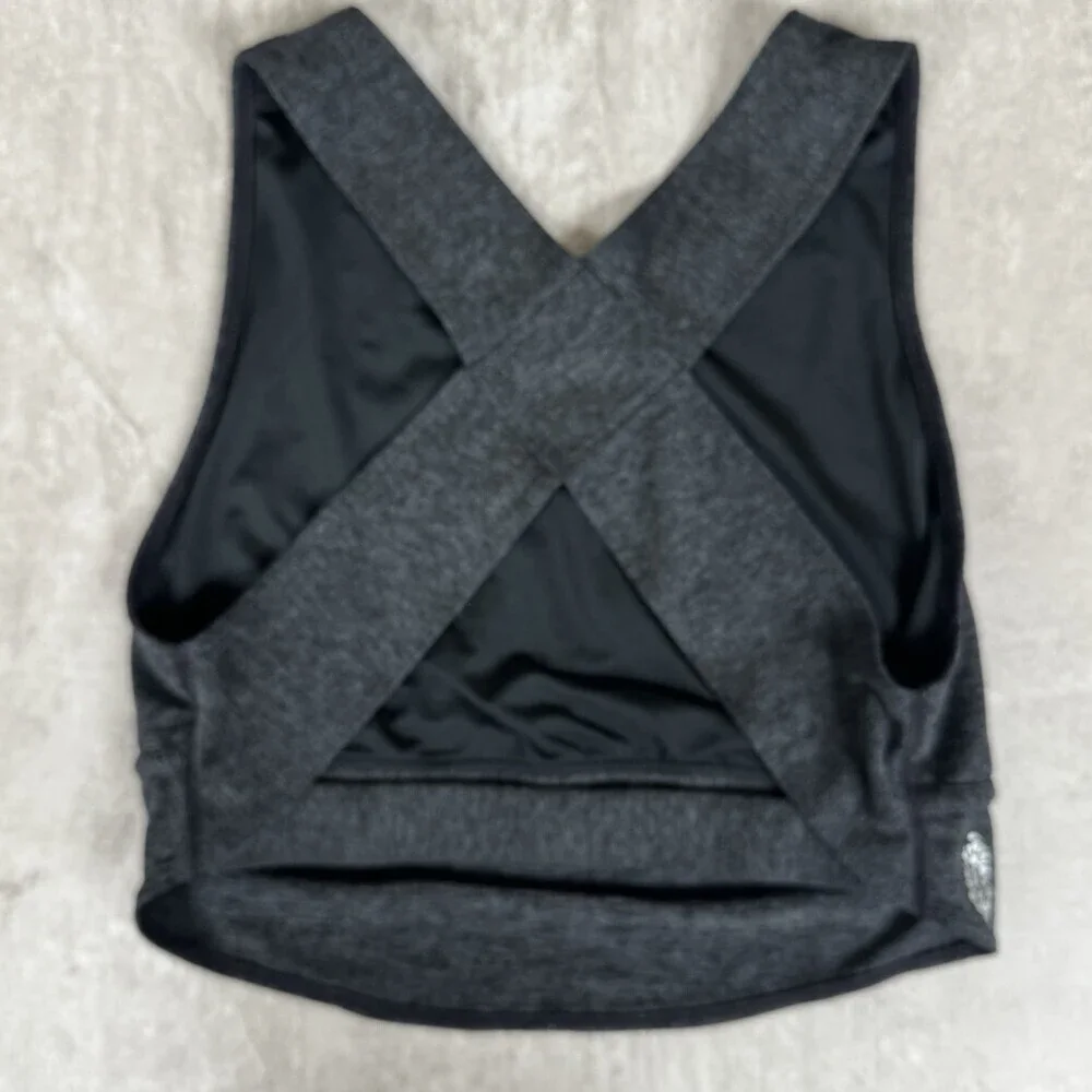 Free People Movement In Your Corner Sports Bra  Criss-Cross Back Charcoal Logo S