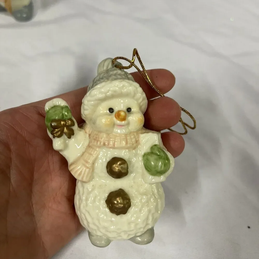 VTG Porcelain Christmas‎ SNOWMEN Ornaments Set Of 2 - D10