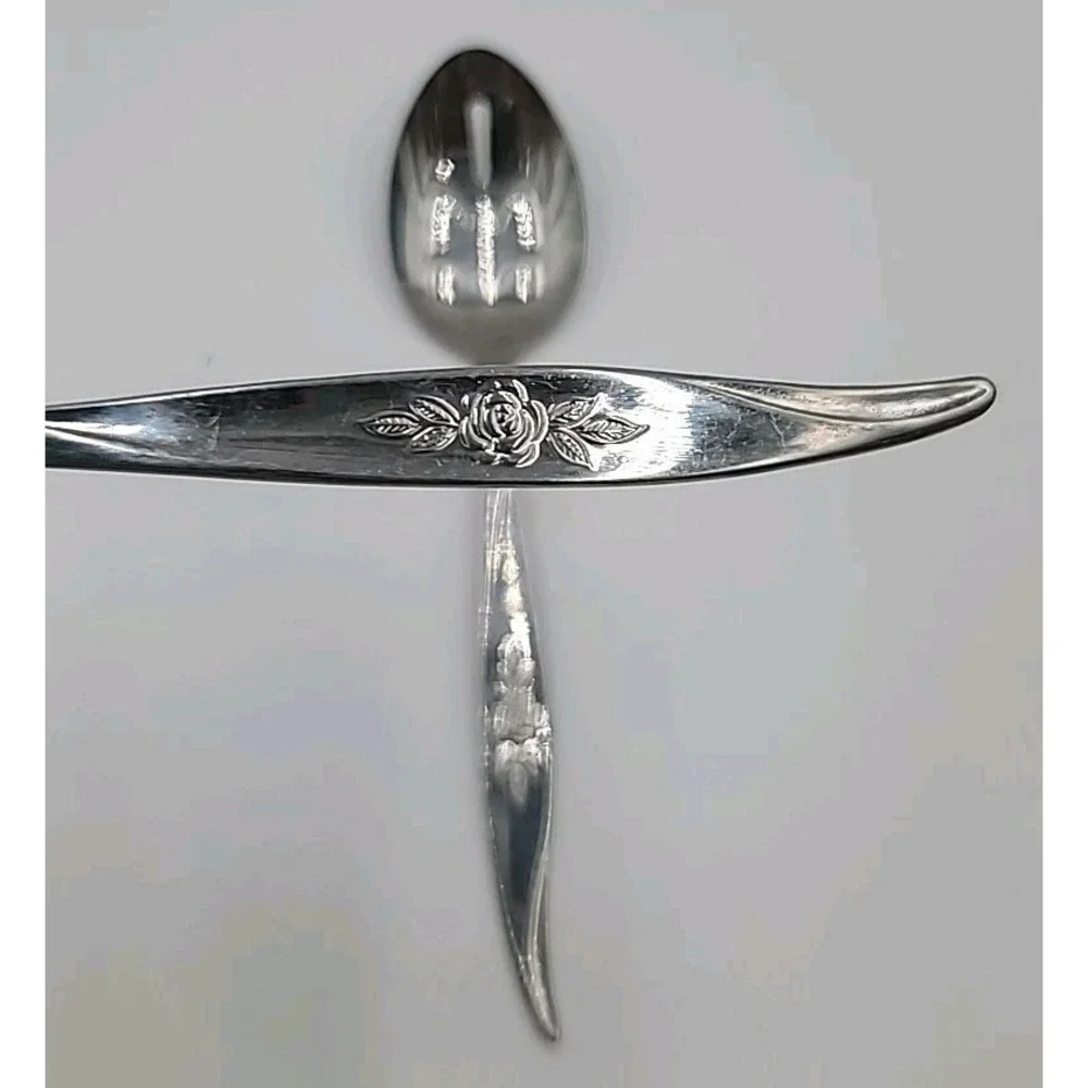 2 Hanford Forge AVON ROSE Stainless Flatware‎ Silverware Pierced Serving Spoons