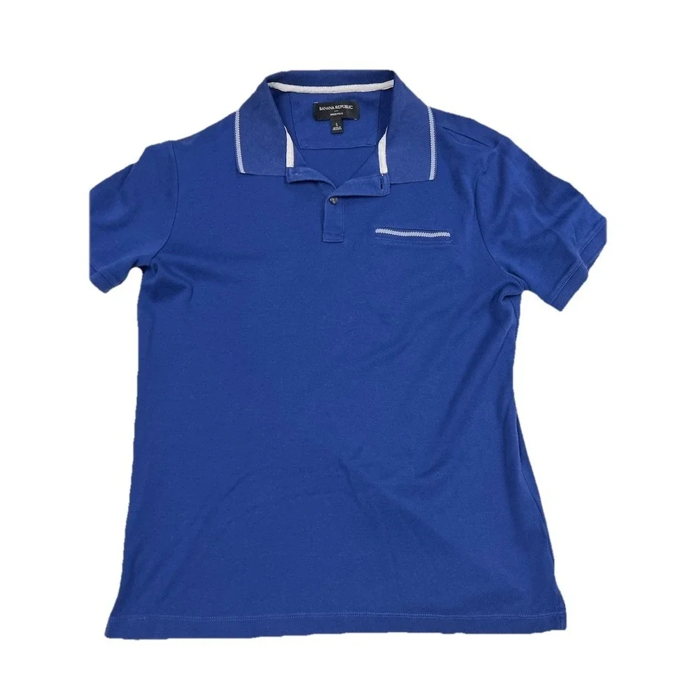 Men's Banana Republic Small Collar Polo Blue/Navy With Light‎ Blue Accents