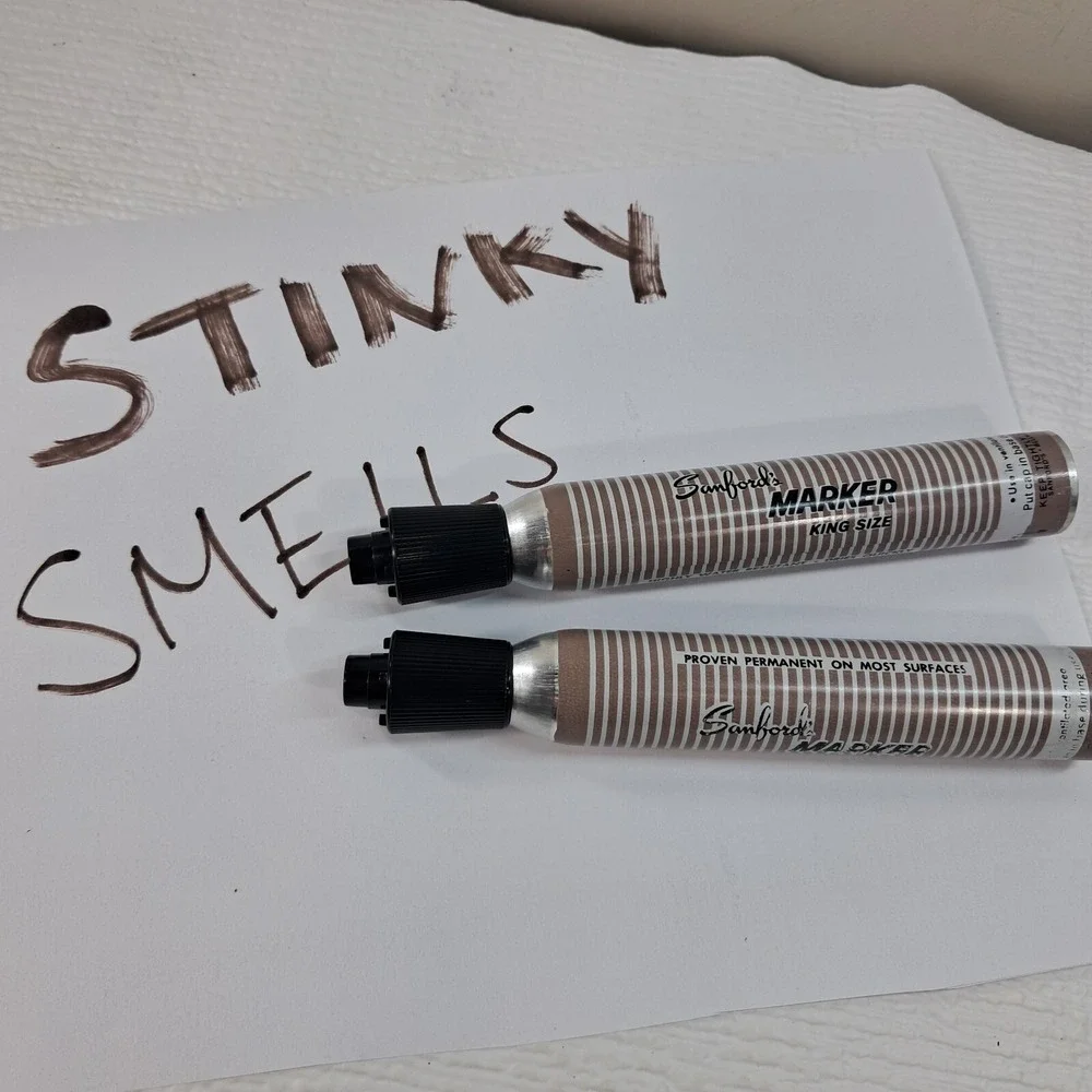Vintage Sanford's King Size Markers x2 set‎ Black stinky Smelly ink metal WORKS!
