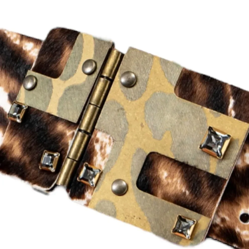 LANVIN Calf Hair Waist Belt with Antique Gold and Crystal Buckle |Size: Small|