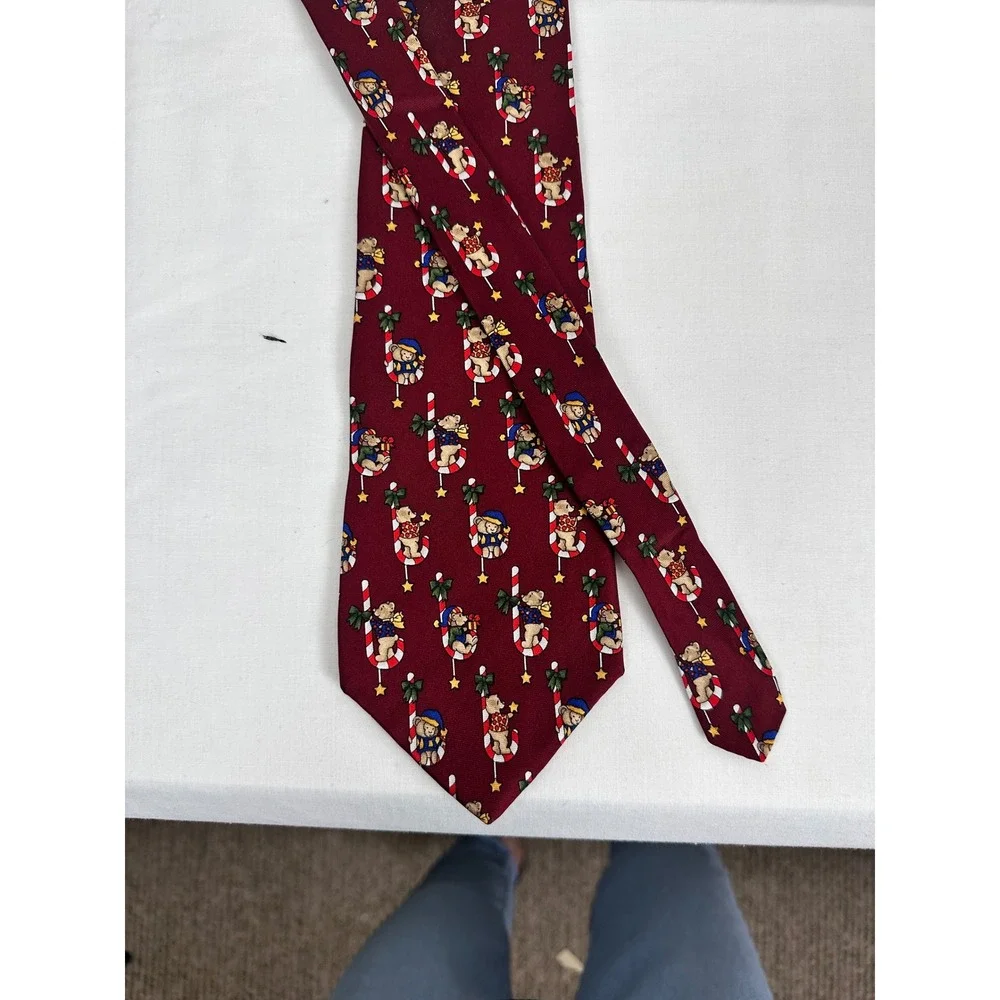 Christmas Tie Necktie Holiday Teddy Bear Candy‎ Cane Silk by Croft and Barrow