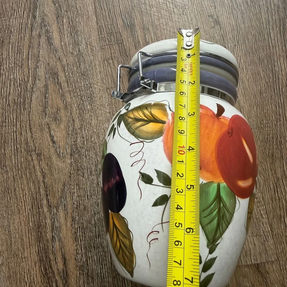 Vintage Oneida Fruit Themed Ceramic Canister Harvest Motif Cream Crackle Glaze