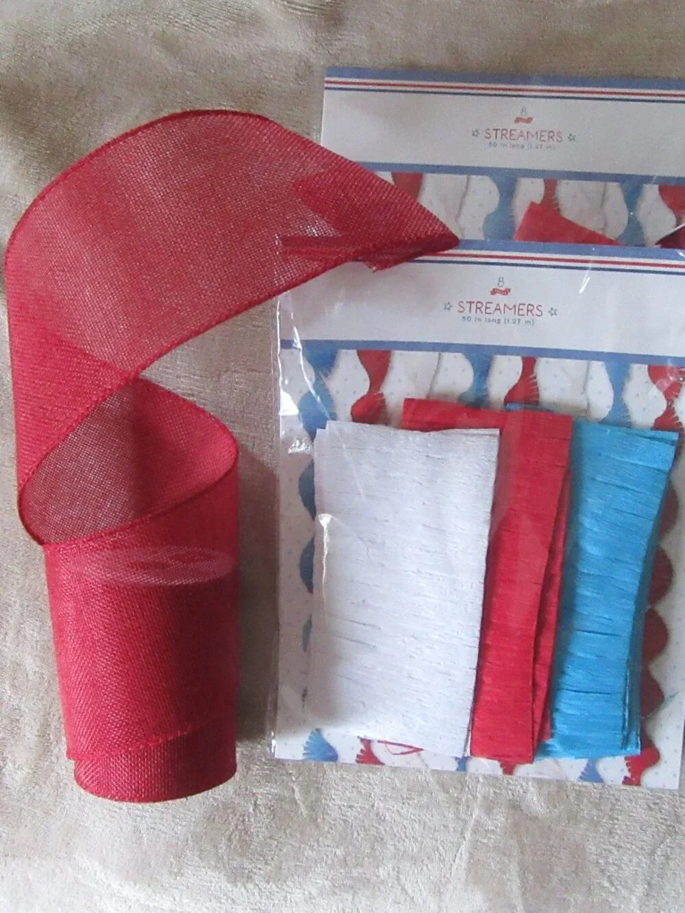 Vintage 4th of July decoration; Fringe crepe paper streamers & decorative ribbon