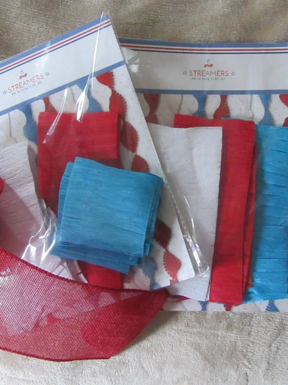 Vintage 4th of July decoration; Fringe crepe paper streamers & decorative ribbon