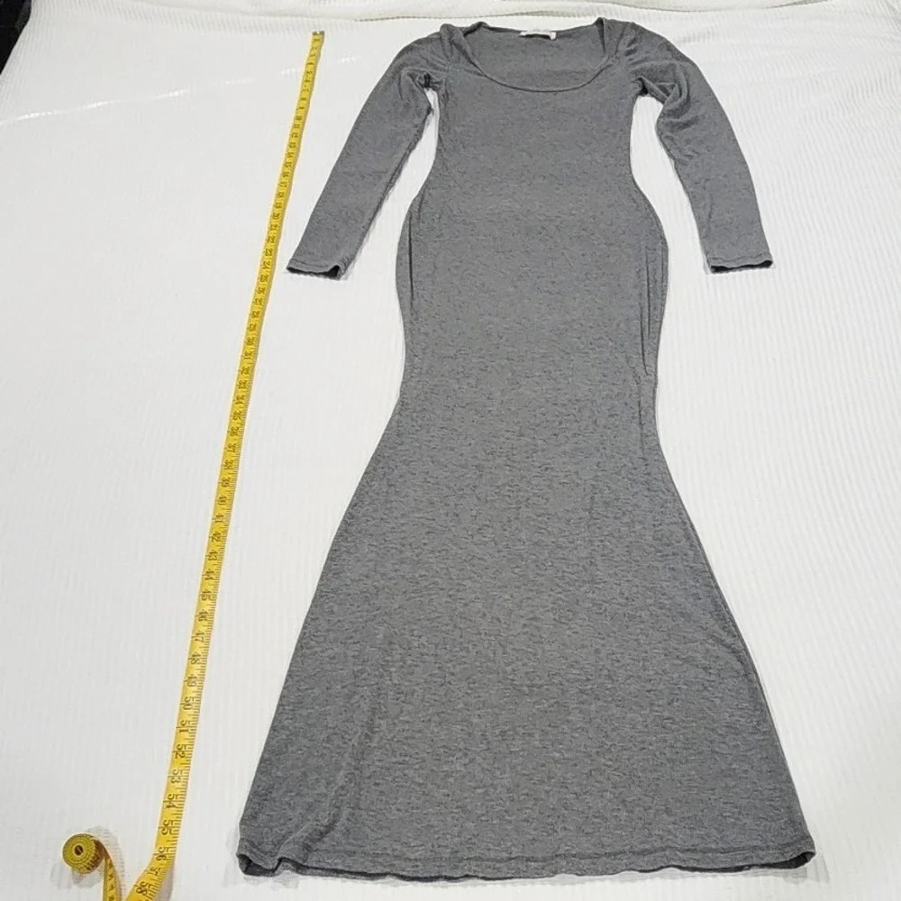 Abercrombie & Fitch Lounge Gray Ribbed Jersey Knit Long Sleeve Maxi Dress Small