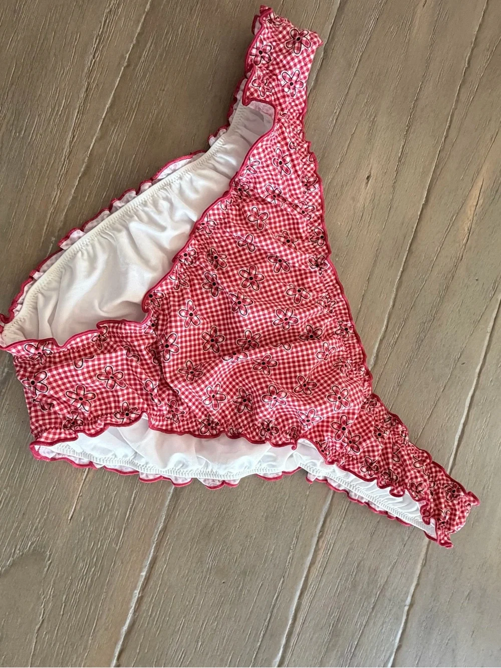 Pink x Frankies Bikinis gingham flower print bikini