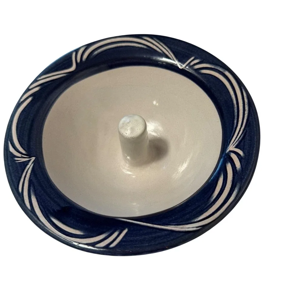 Vtg Apple Baker Co. Pottery Ring Mold Baker Blue & Cream Stoneware‎ Artisan