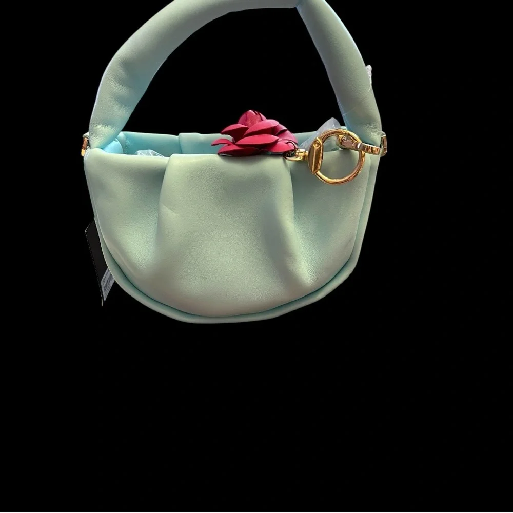 Girl’s Baby Blue Mini Bag with Pink Flower Keychain