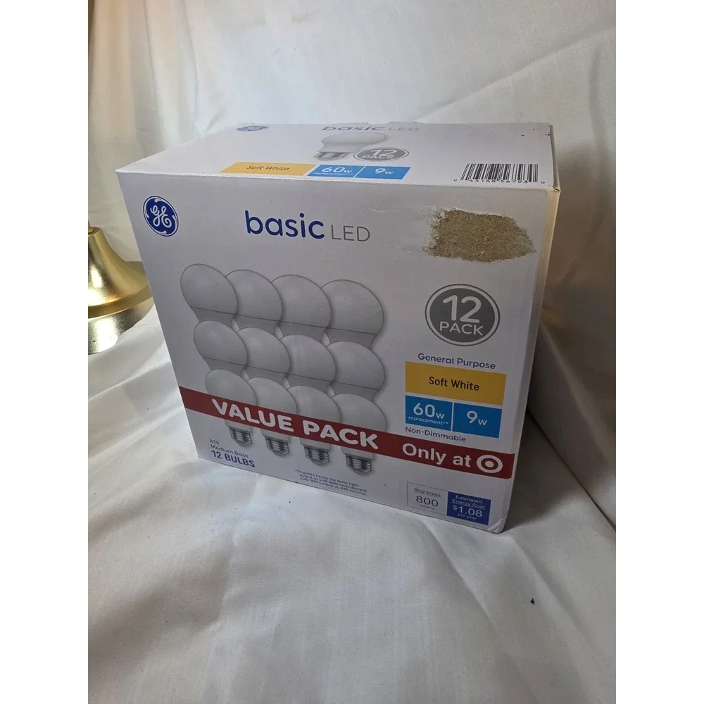 GE A19 LED Soft White Lighting 12 Pack LED 60W/9W NEW Dozen Light Bulbs Med Base