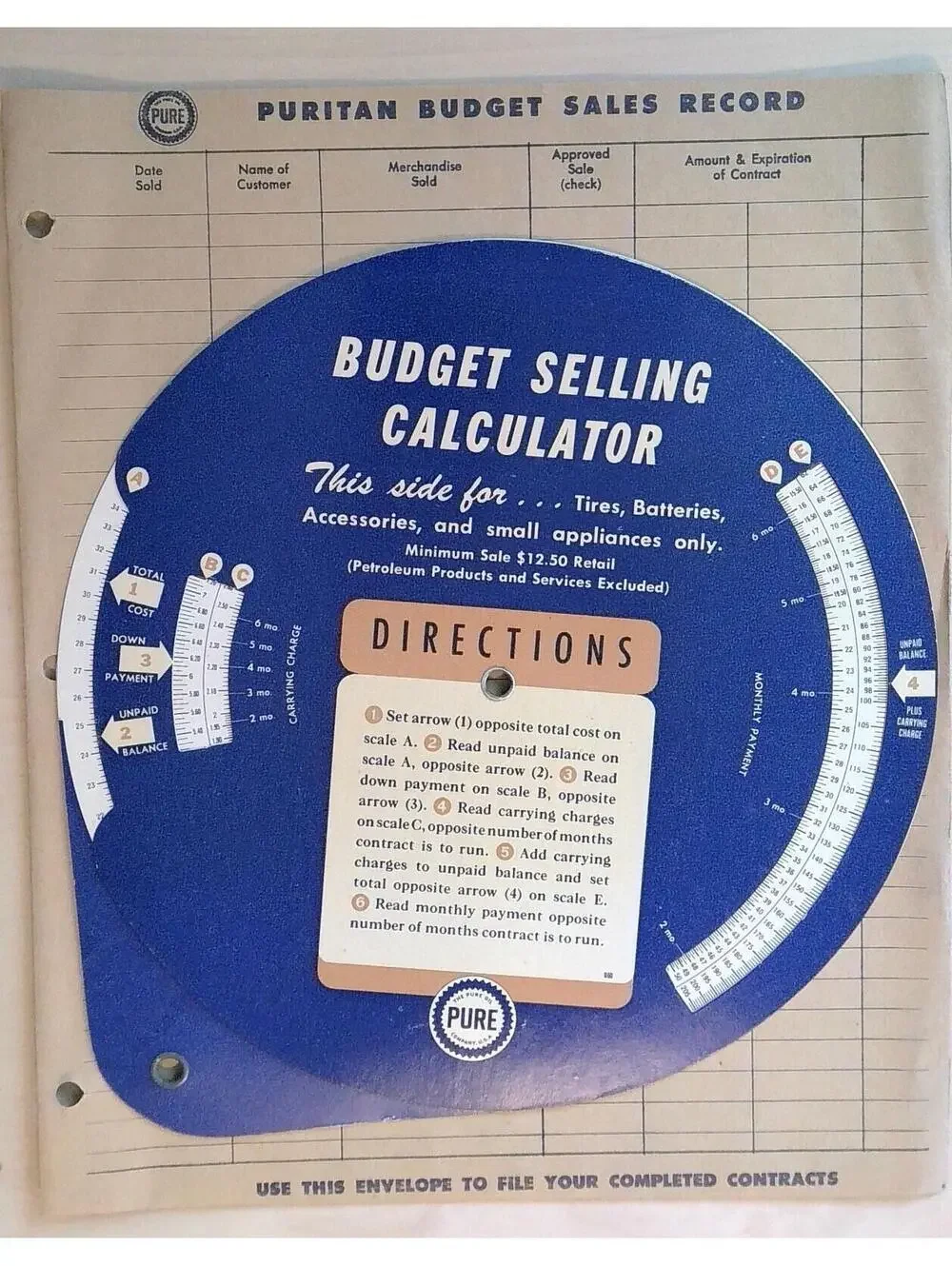 Vintage 1940s-50s Pure Oil Budget Sales Record & Selling Calculator Ephemera