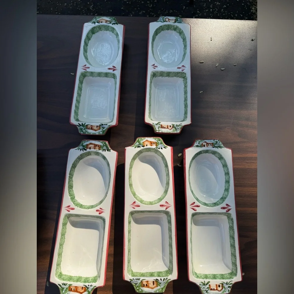 Macy’s The Cellar made in Italy hand painted log cabin Ceramic Serving Dishes