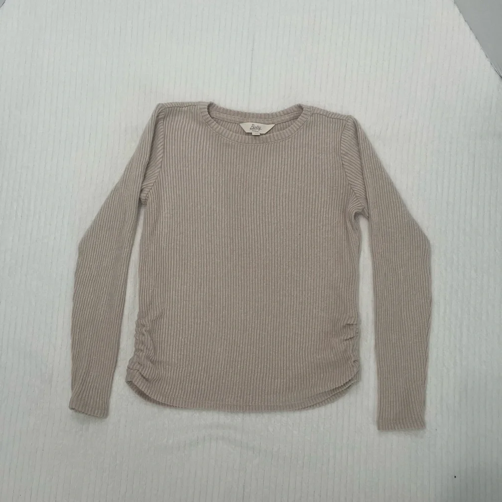 Kids Ribbed Long Sleeve Sweater - Beige