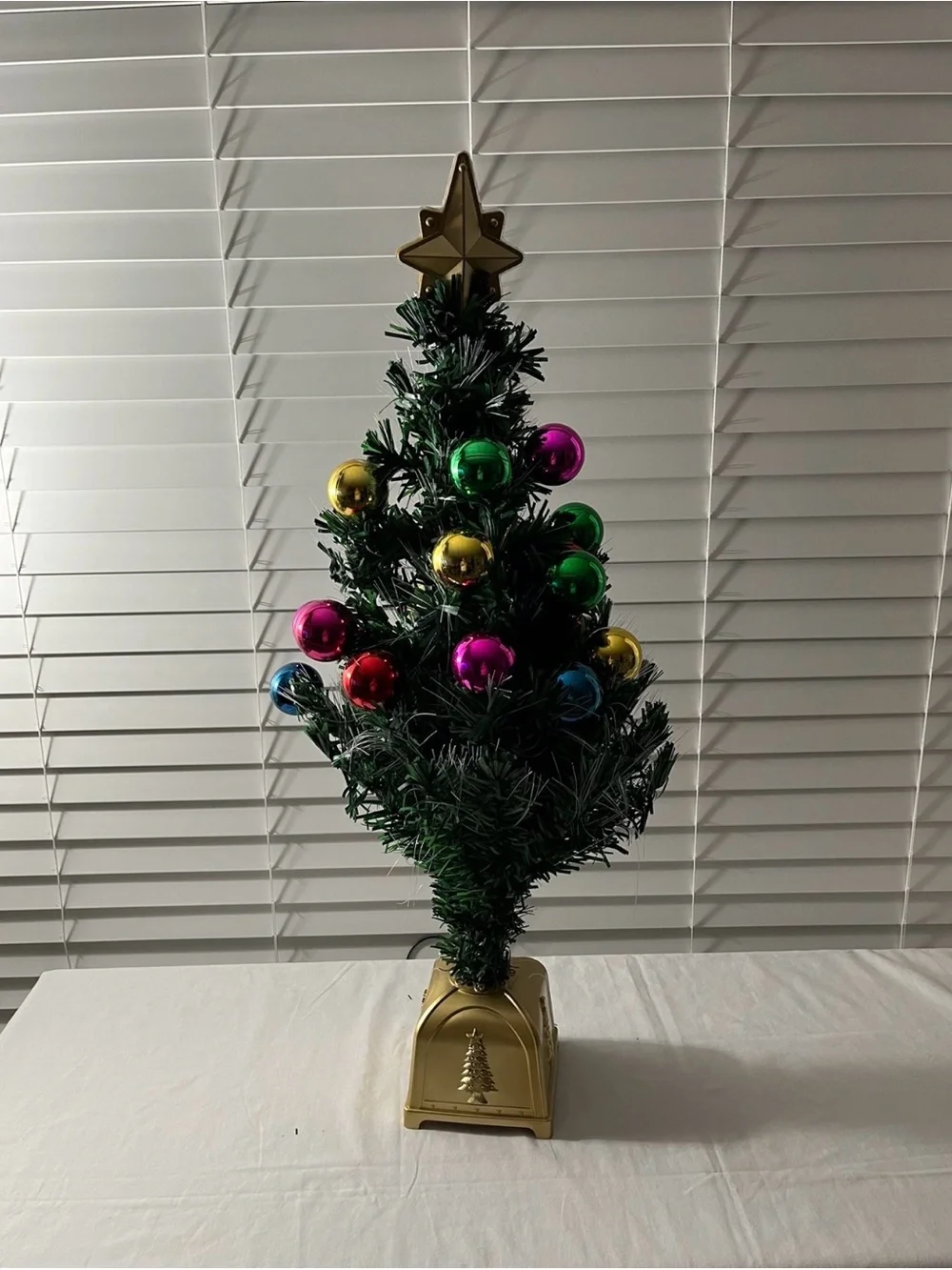 Festive Mini Fiber Optic Christmas Tree with Multicolor Ornaments