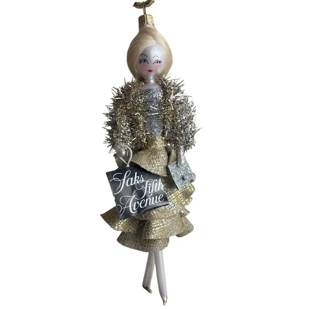 NIB Authentic Retired De Carlini Italy for Saks Fifth Avenue Ornament Gold Lady