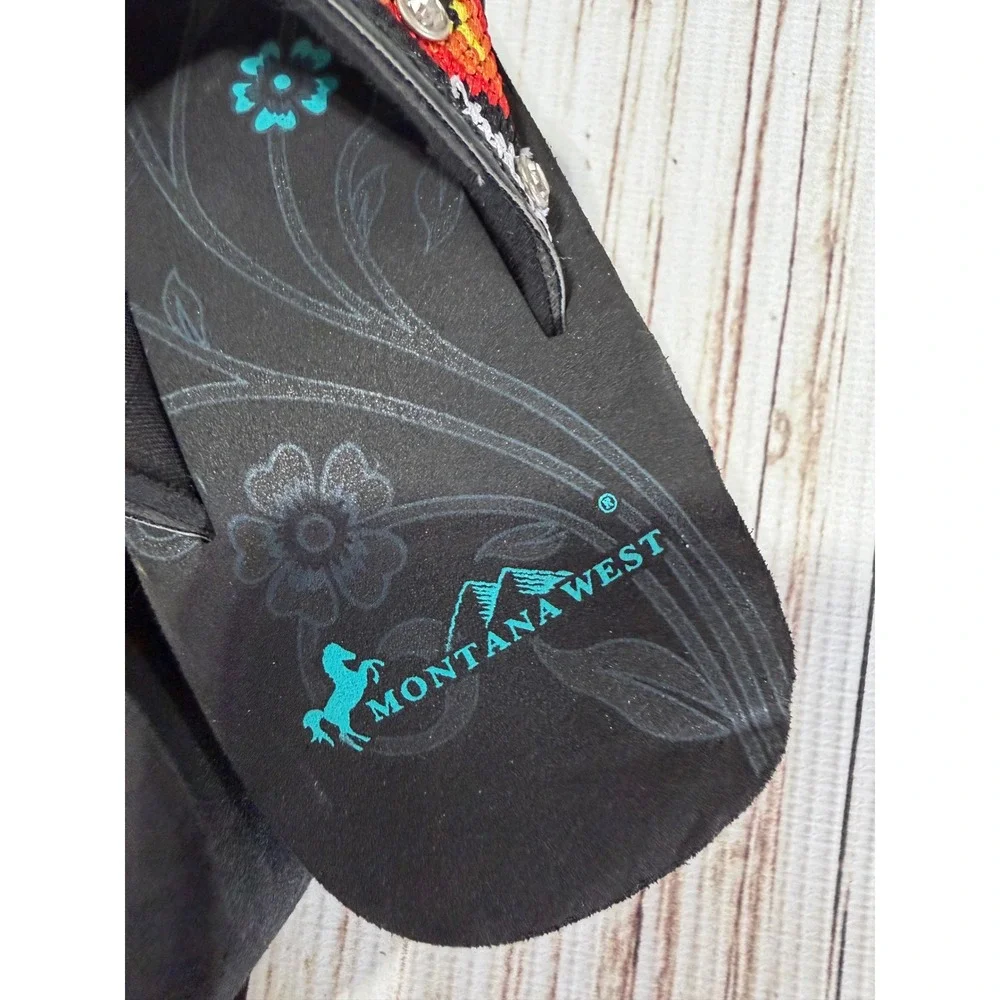 Montana West Girls Black Beaded Cross Platform Flip Flops Sandals Small 12 13
