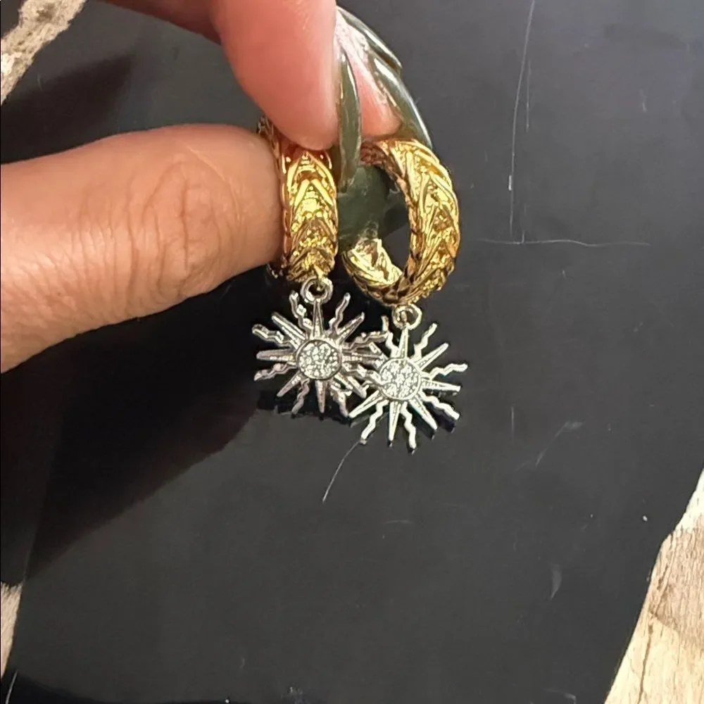 Gold and Silver Sunburst Earrings Drop Hoop Earrings - BRAND NEW