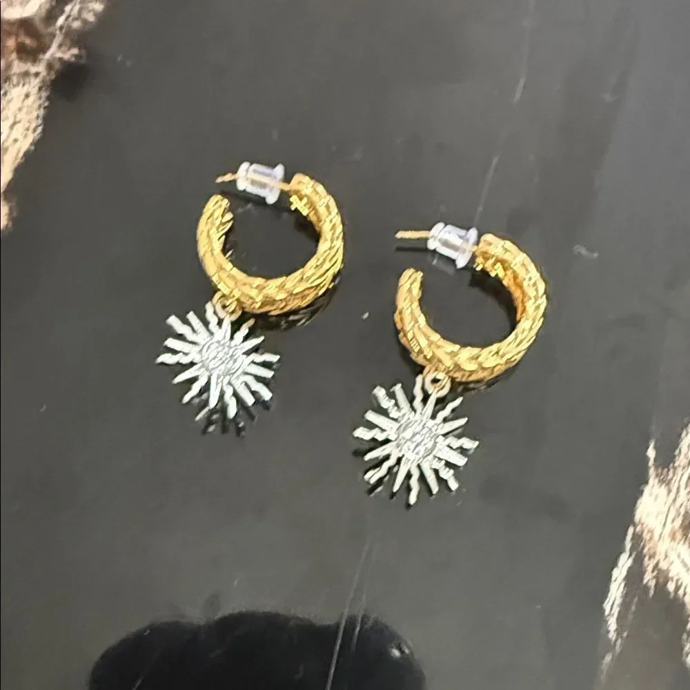 Gold and Silver Sunburst Earrings Drop Hoop Earrings - BRAND NEW