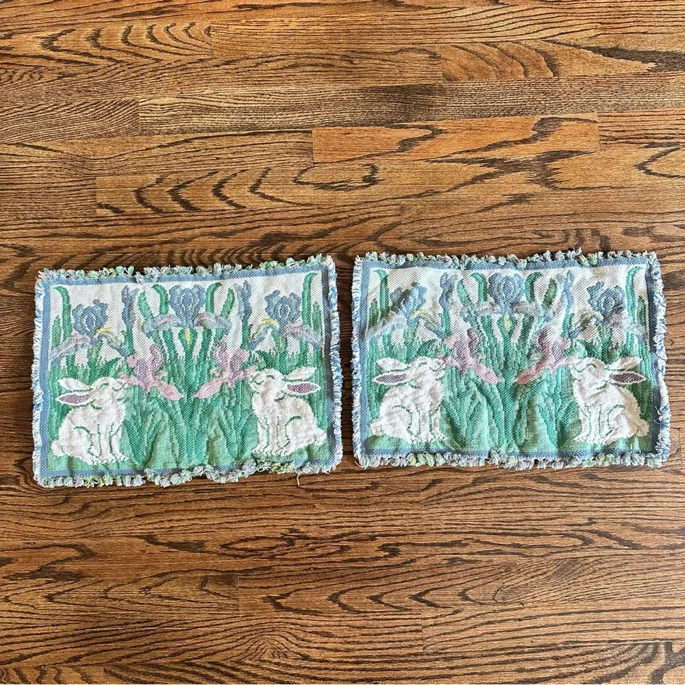 Vintage Park B. Smith woven placemats Bunny Tulip Cottage Tapestry pair
