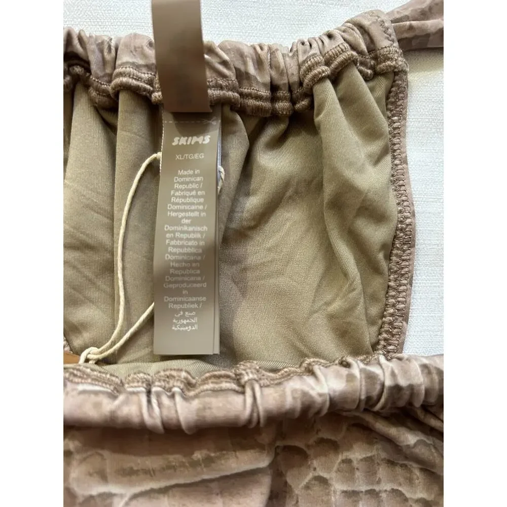 Skims NWT Signature Swim Ruched Thong Bikini Bottom Dune Crocodile Print Size XL