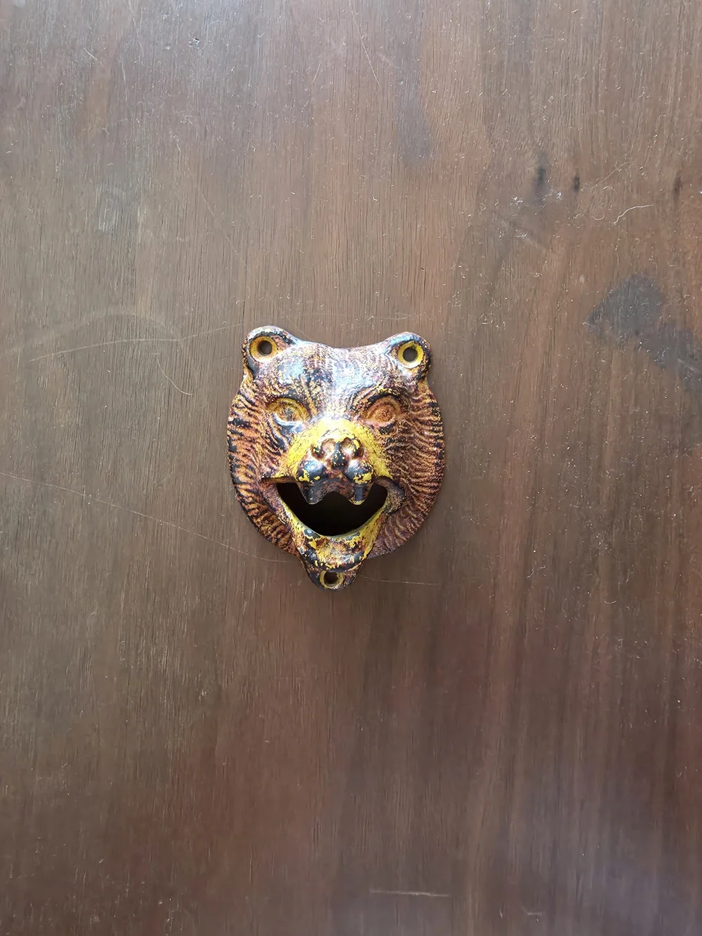 Bear Head Wall Bottle Opener in Yellow-Brown Finish