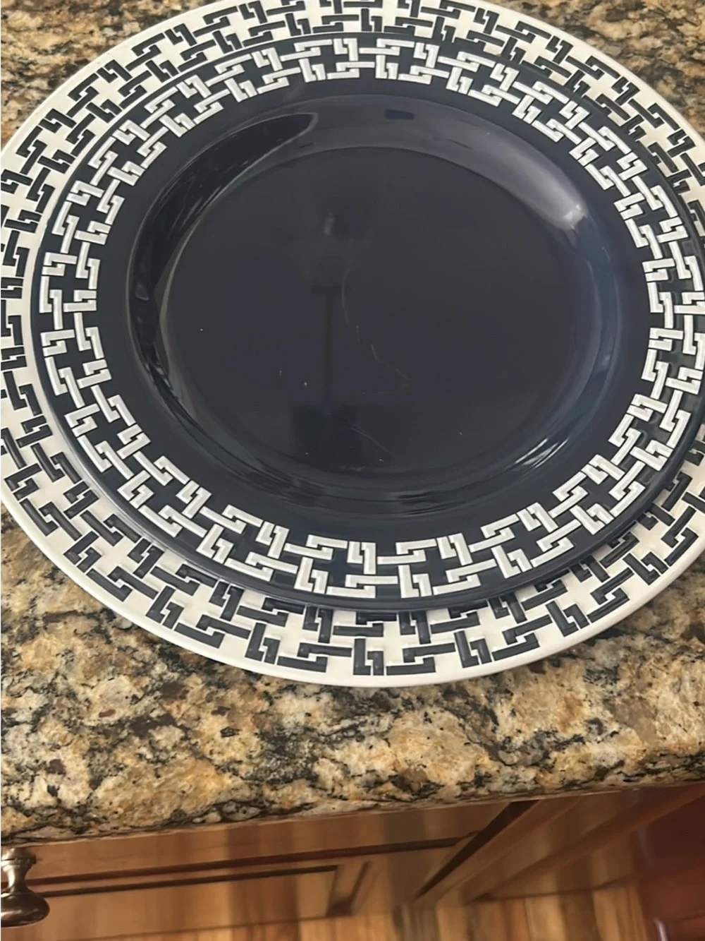 Navy Geometric Border Dinner Plate - Classic Melamine Dinnerware