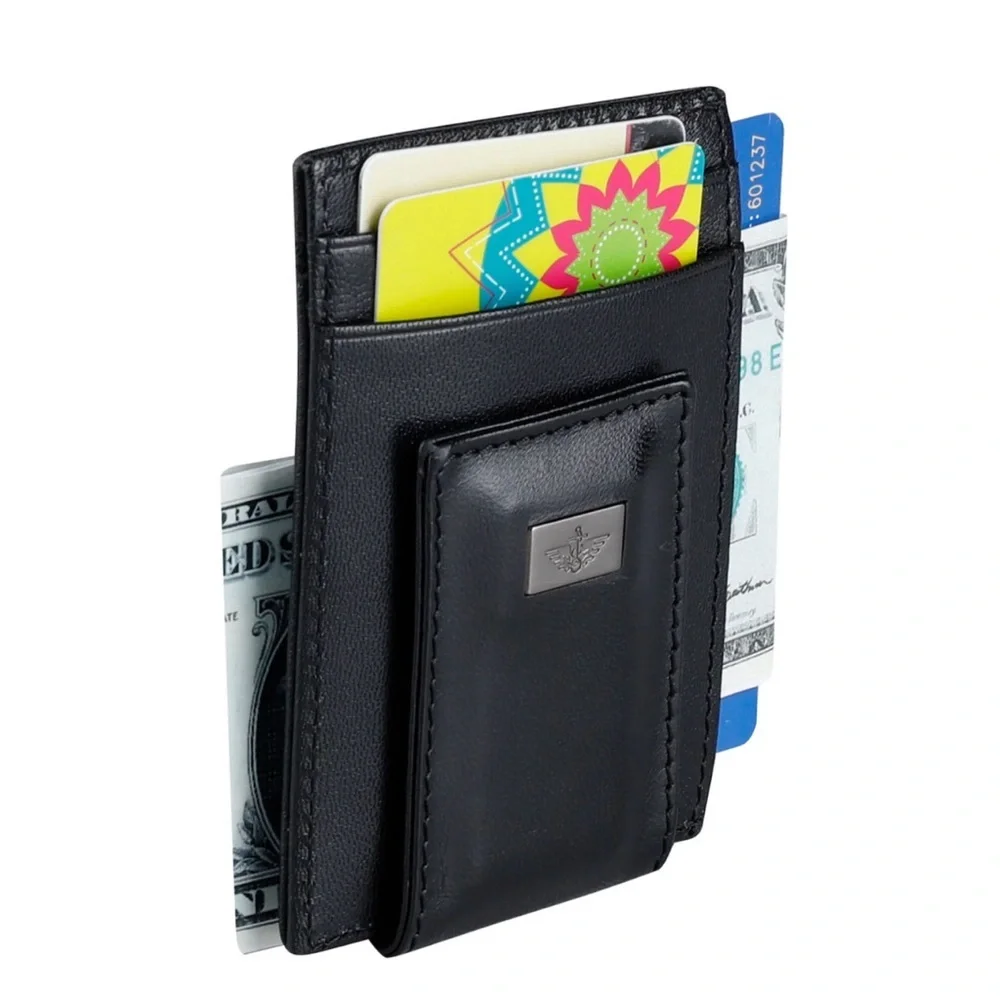 Dockers RFID Slim Magnetic Front Pocket Wallet, Black Leather