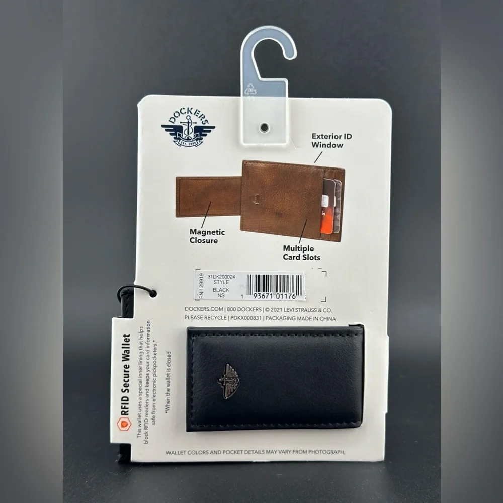Dockers RFID Slim Magnetic Front Pocket Wallet, Black Leather