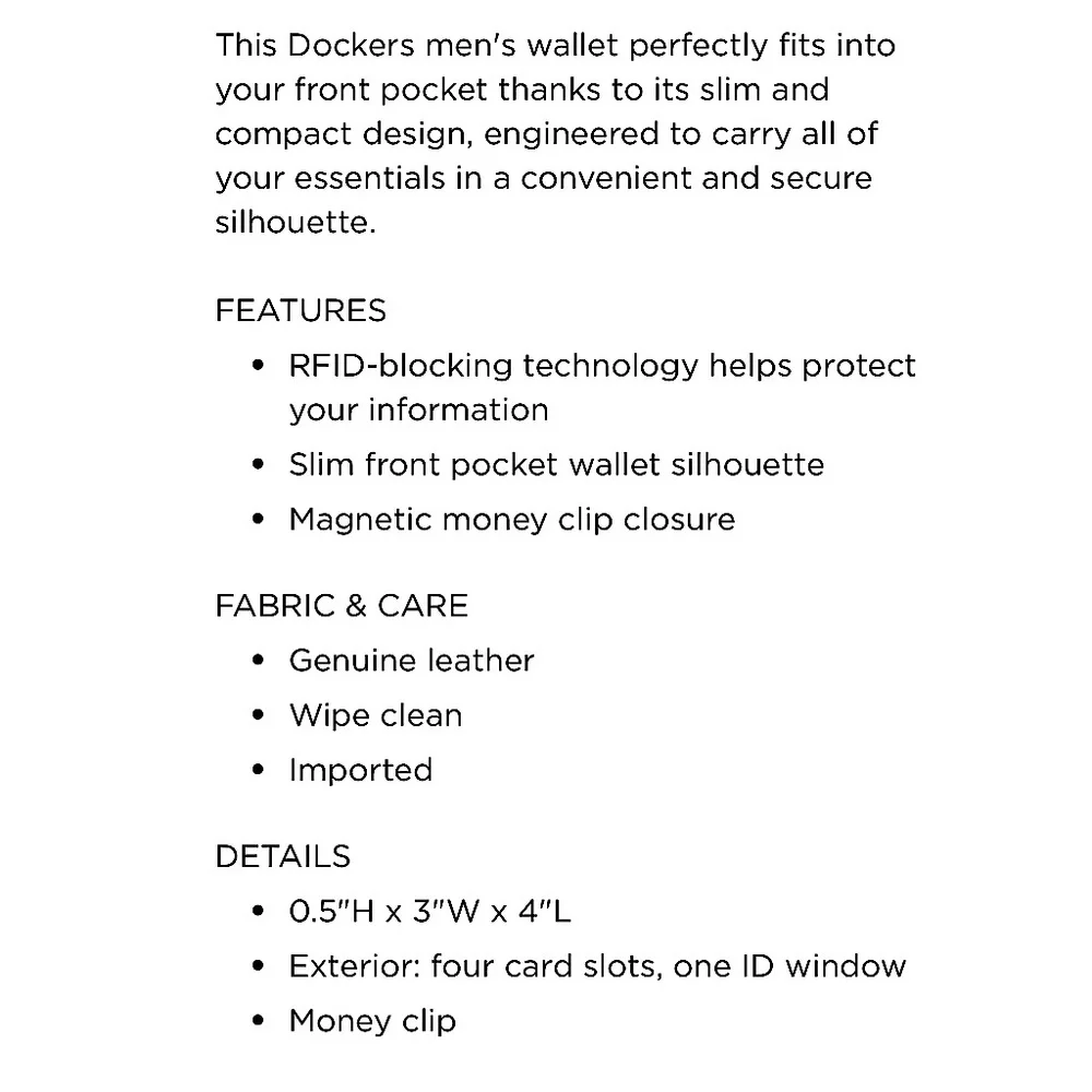 Dockers RFID Slim Magnetic Front Pocket Wallet, Black Leather