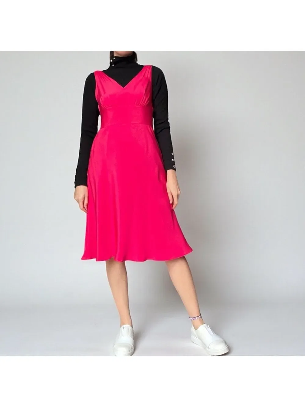 J. Crew Bright Pink Satin Silk Dress Y2K Size 4
