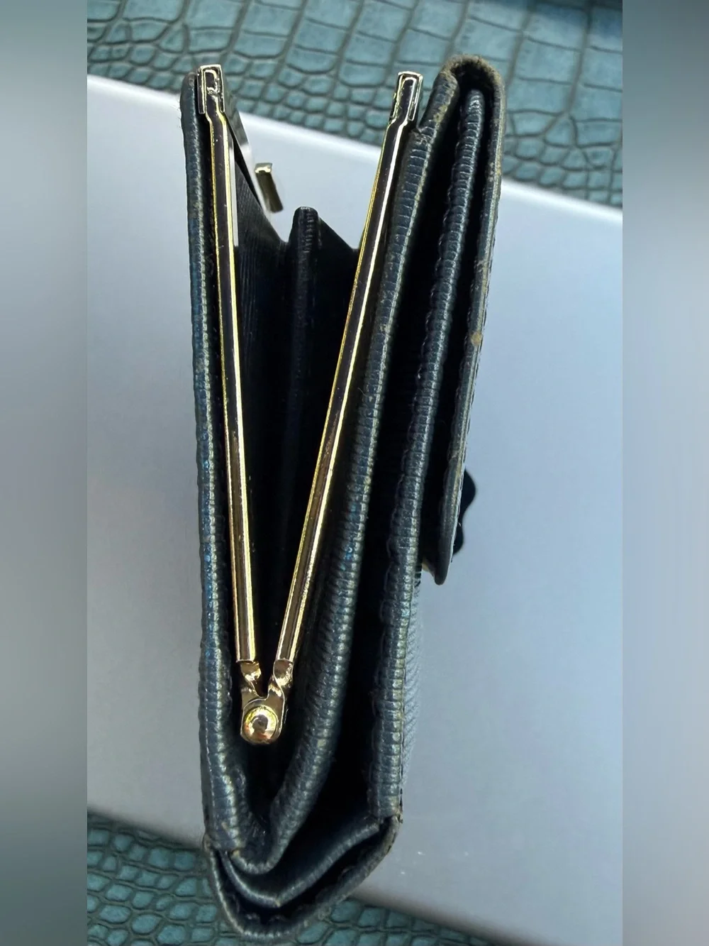 Givenchy Men's Textured Navy Leather Kiss Lock Wallet