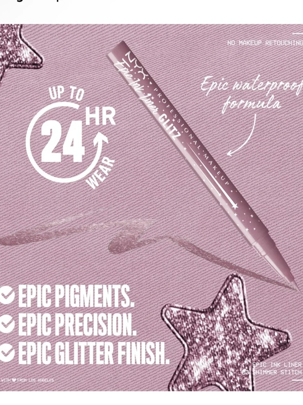 NYX Epic Ink Glitz Waterproof Metallic Liquid Eyeliner Shimmer Stitch Mauve Purp
