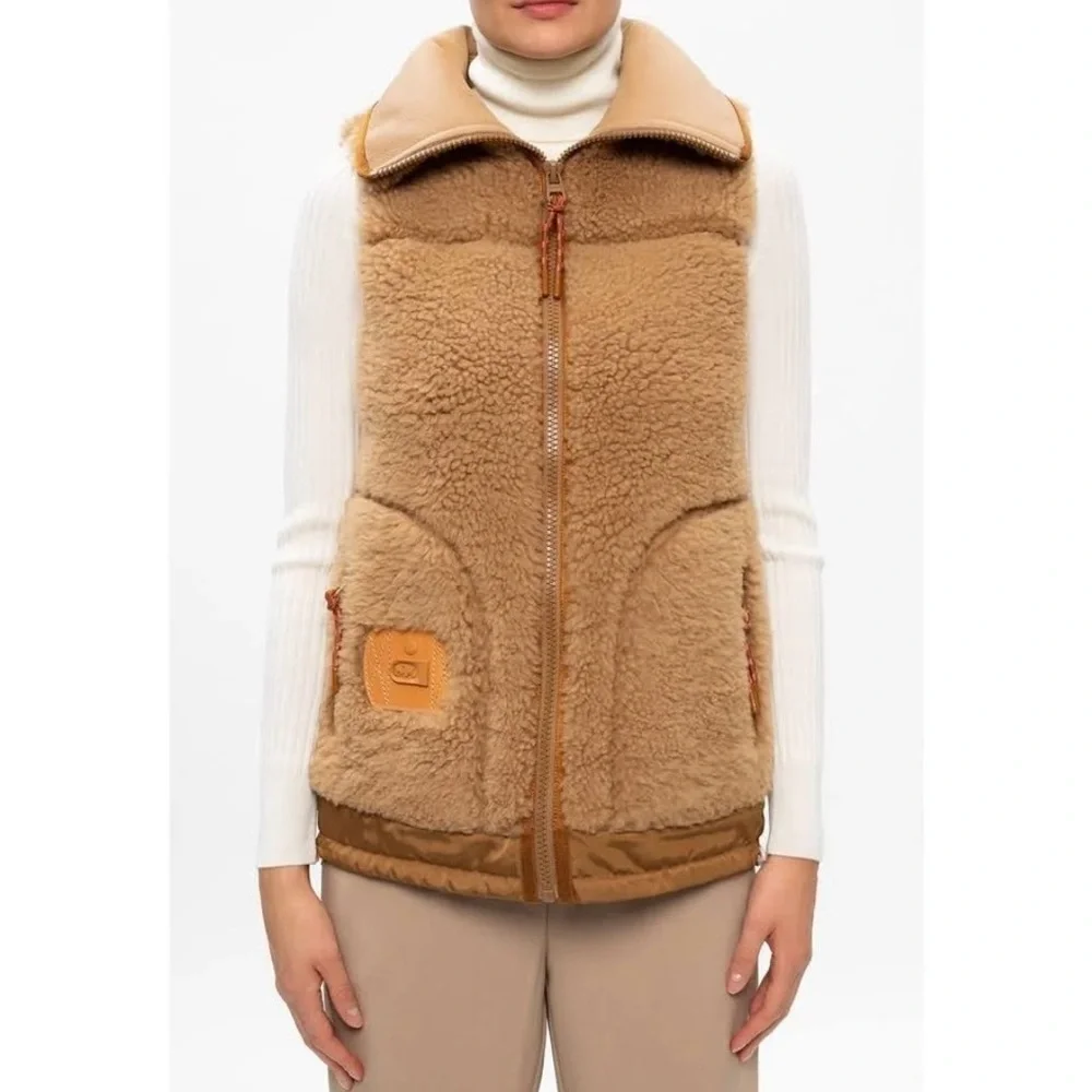 Coach Shearling Leather Tan Vest Jacket Outerwear BNWT