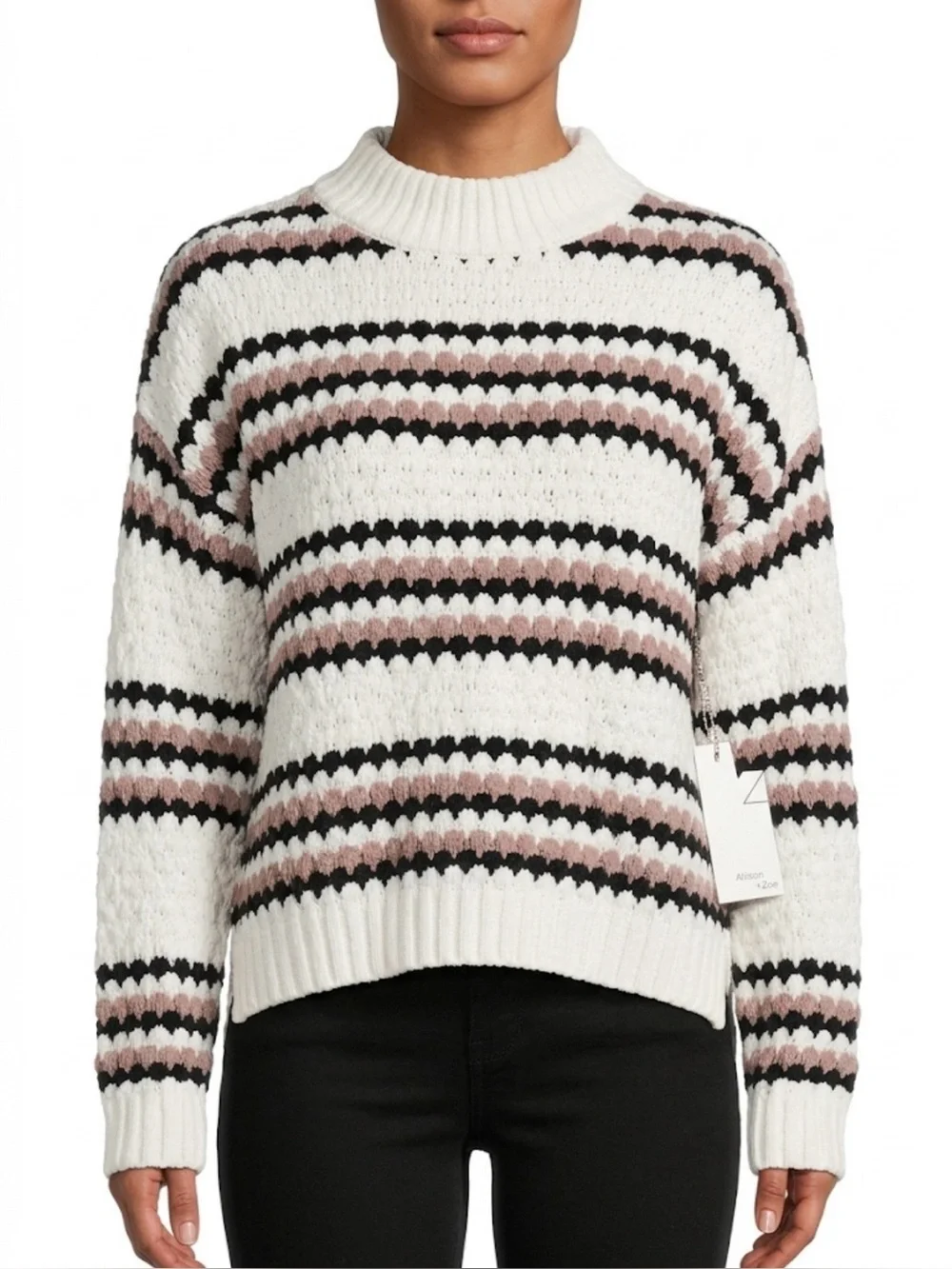 NWT Allison + Zoe Mock Neck Striped Textured Knit Sweater - Size L