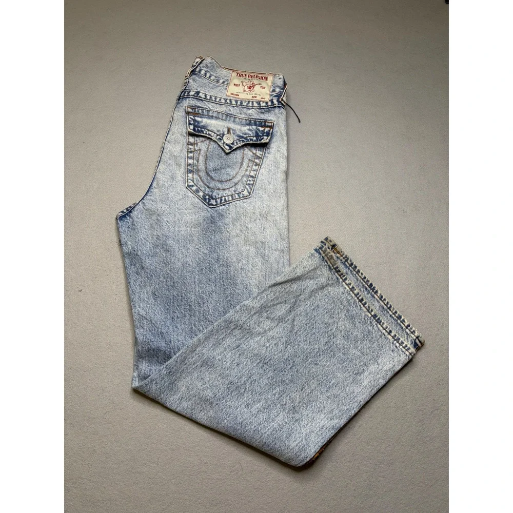 True Religion Jeans Mens 33 Blue Vinny Ultra Baggy Distressed Acid Wash Y2K