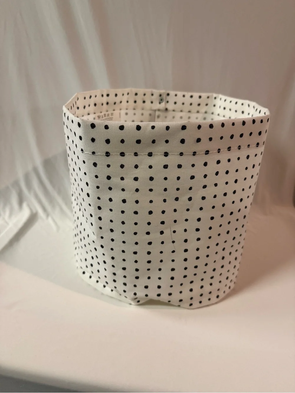 IKEA White Fabric Storage Basket with Black Polka Dots