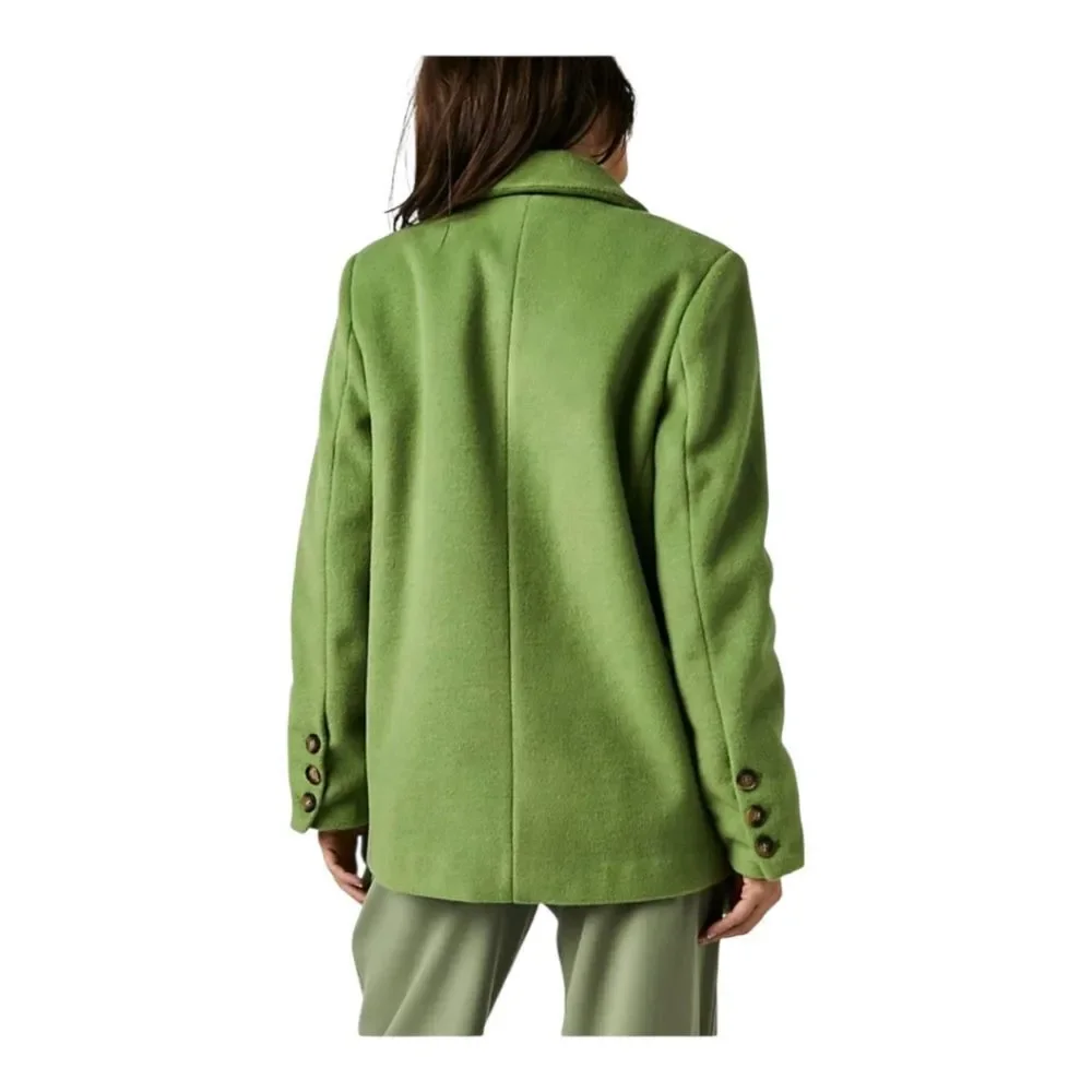 Free People Mari Solid Blazer Peacoat Double Breasted Textured‎ Oversized Coat