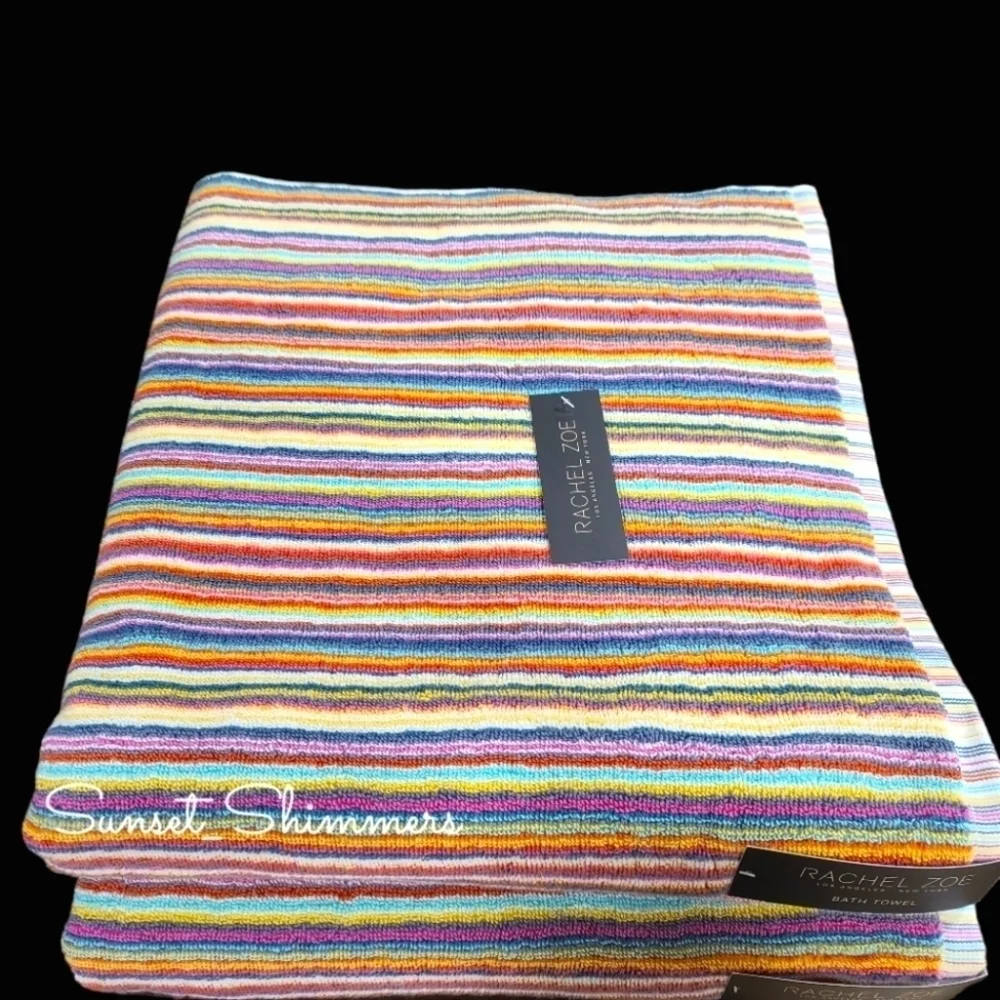 8pc Rachel Zoe Cotton Rainbow Striped Multicolored Bath Hand Washcloth Towel Set