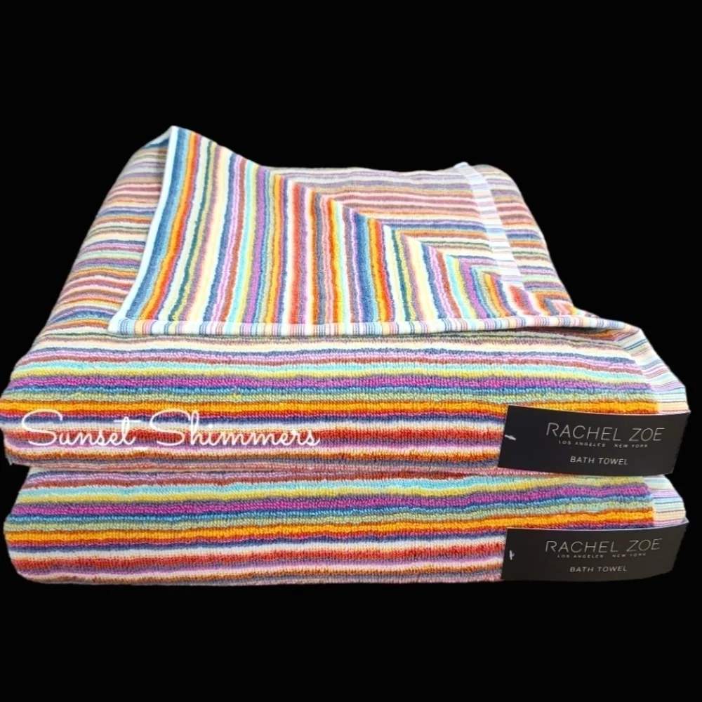 8pc Rachel Zoe Cotton Rainbow Striped Multicolored Bath Hand Washcloth Towel Set