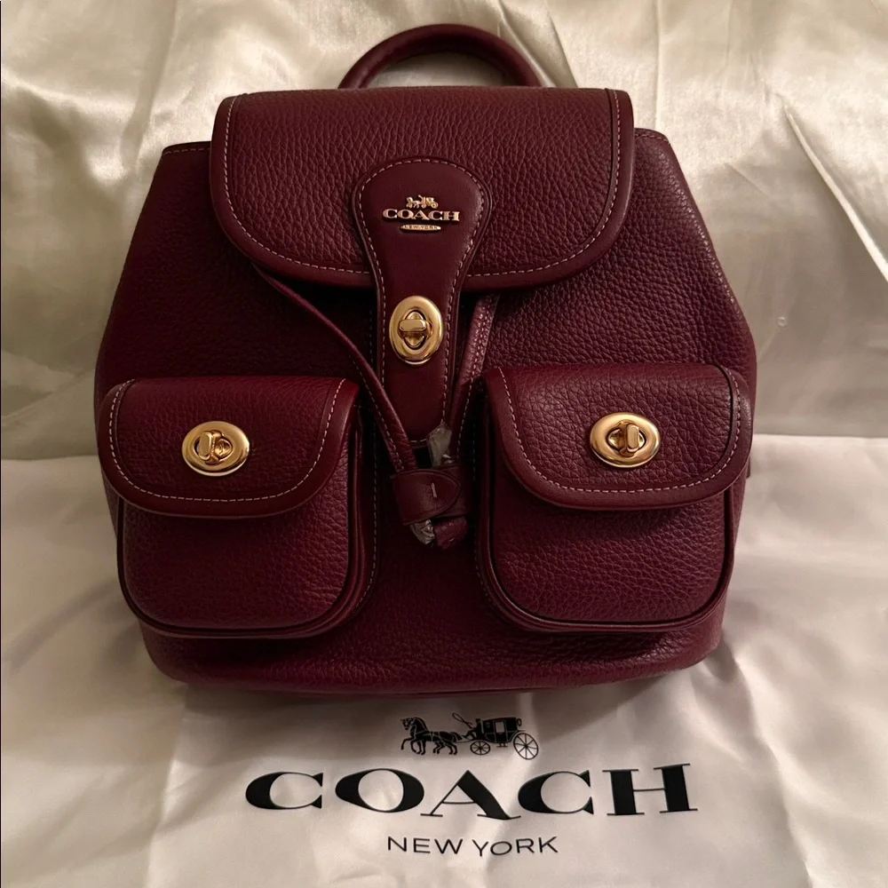 ♥️Coach NWT‎ Dark Wine Hadley Backpack with Turn Lock Closure & Gold Hardware