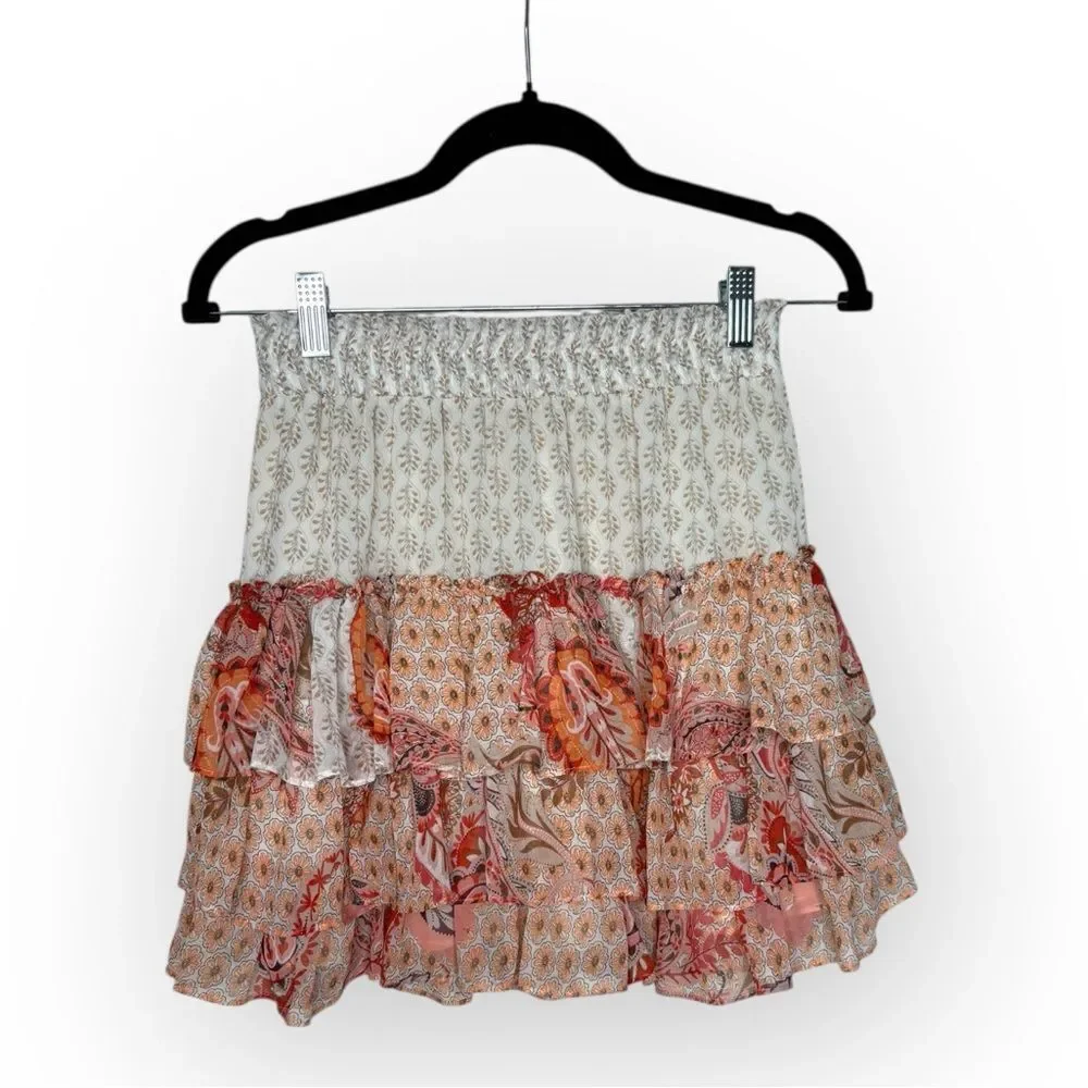 MISA Marina Tiered Ruffle Flirty Floral Flowy Skirt Size XS