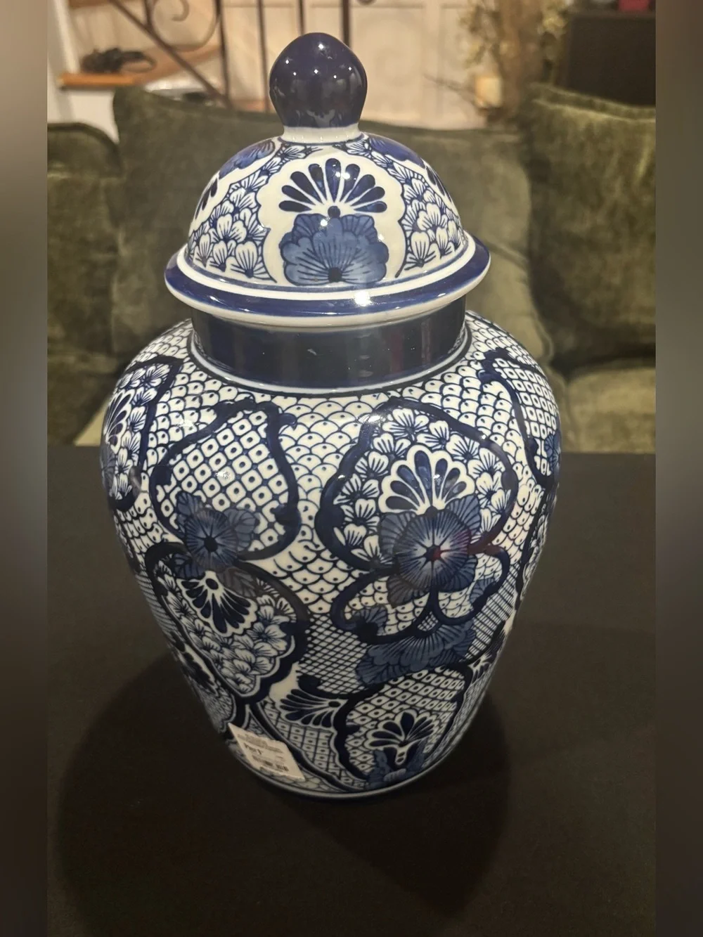Pier 1 Imports Asian Inspired Blue And White Jar with Lid 14