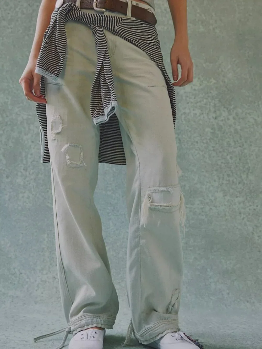 NWT Current We The Free Don't Wait Up Baggy Jeans Distressed Drawcord Sz 28 $178