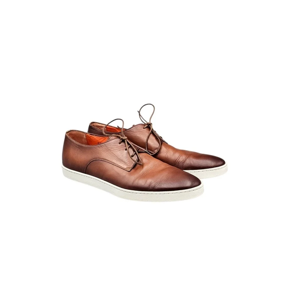 Santoni Mens Size 15 EUC Atlantis Brown‎ Burnished Buttery Soft Leather Sneakers